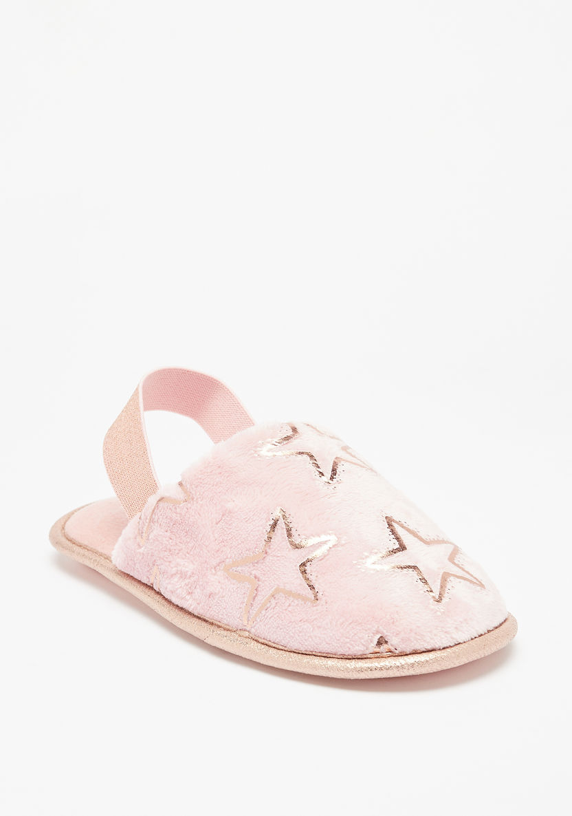 Cozy Star Detail Slip-On Bedroom Mules with Elastic Strap-Girl%27s Bedroom Slippers-image-1
