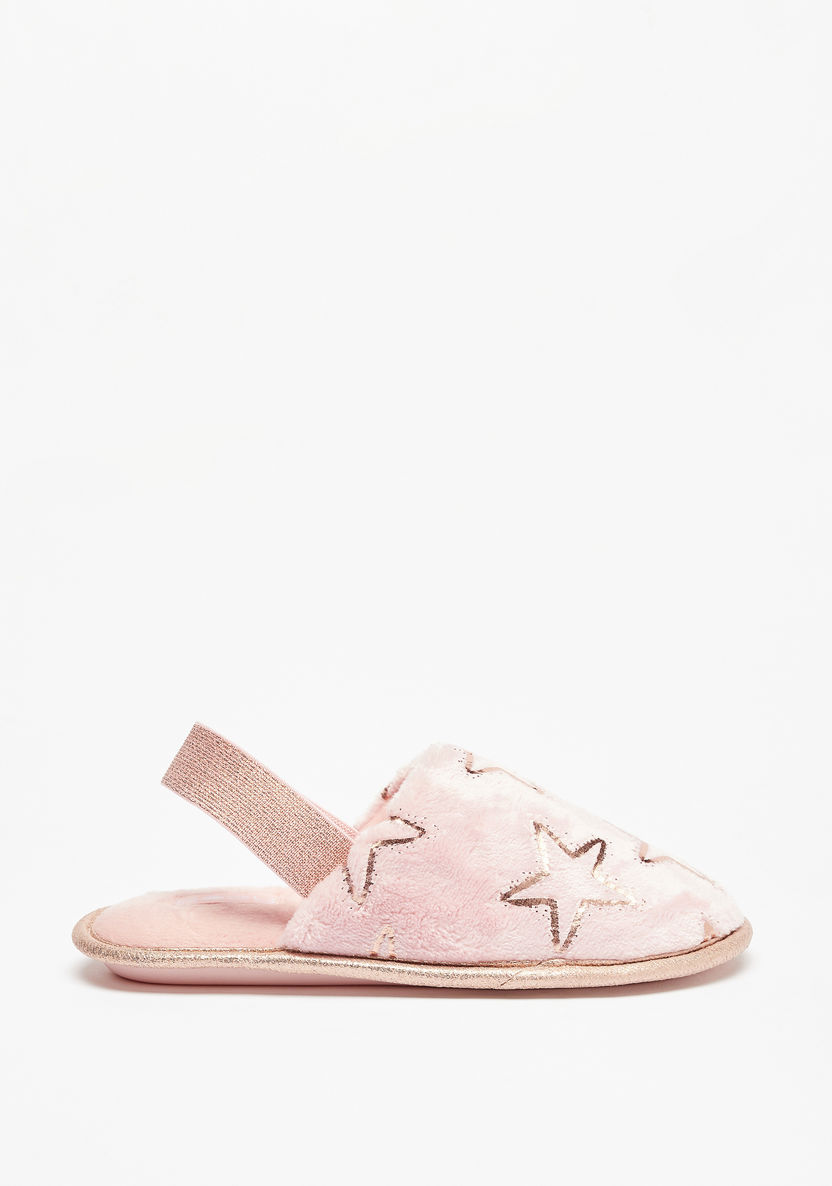 Cozy Star Detail Slip-On Bedroom Mules with Elastic Strap-Girl%27s Bedroom Slippers-image-2