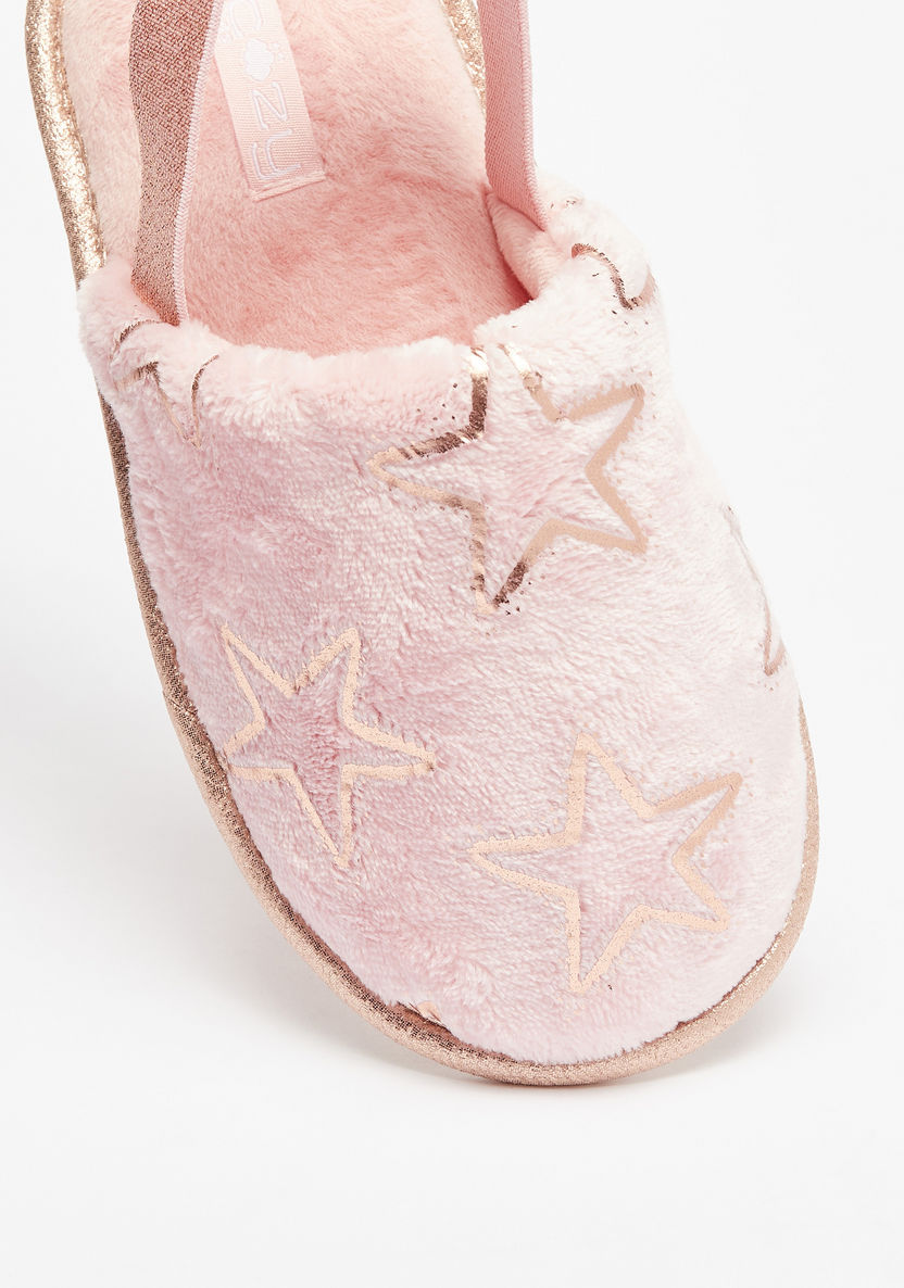 Cozy Star Detail Slip-On Bedroom Mules with Elastic Strap-Girl%27s Bedroom Slippers-image-3