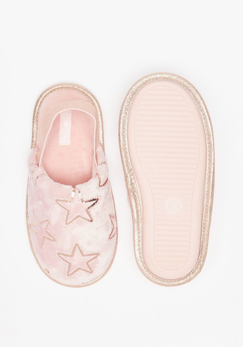 Cozy Star Detail Slip-On Bedroom Mules with Elastic Strap-Girl%27s Bedroom Slippers-image-4