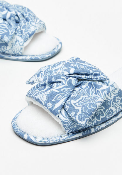 Cozy Printed Slip-On Slide Slippers with Bow Detail