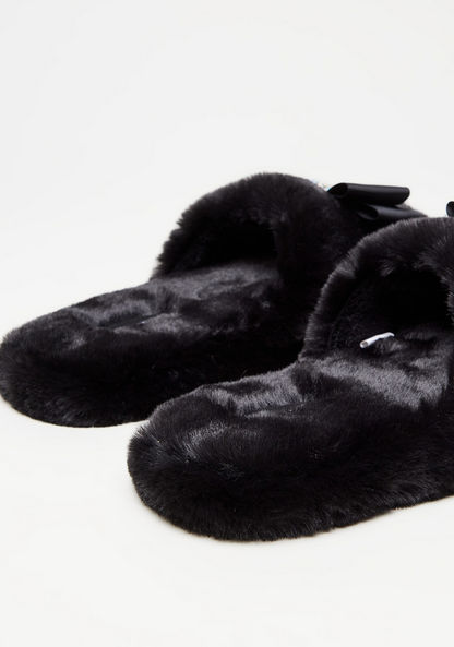 Cozy Slip-On Bedroom Slippers with Studded Bow Applique