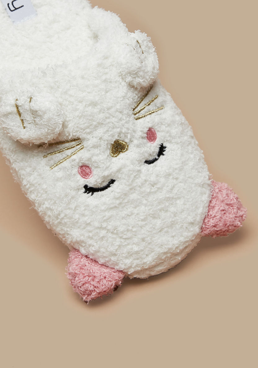 Cozy Plush Textured Cat Ear Applique Slip-On Bedroom Mules-Women%27s Bedroom Slippers-image-3