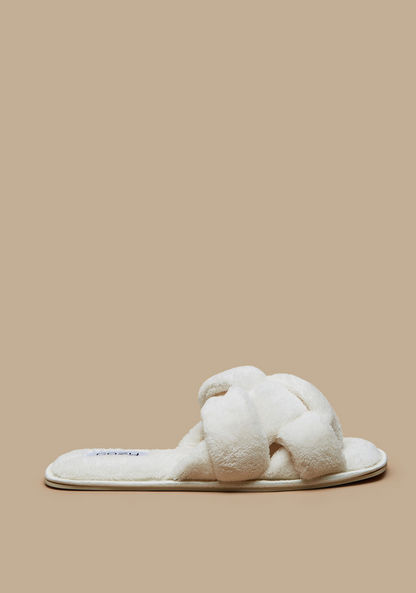 Cozy Plush Slip-On Slide Slippers with Knot Detail-Women%27s Bedroom Slippers-image-0