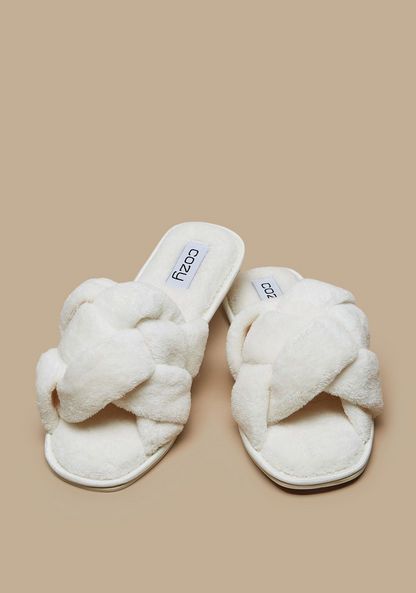 Cozy Plush Slip-On Slide Slippers with Knot Detail-Women%27s Bedroom Slippers-image-1