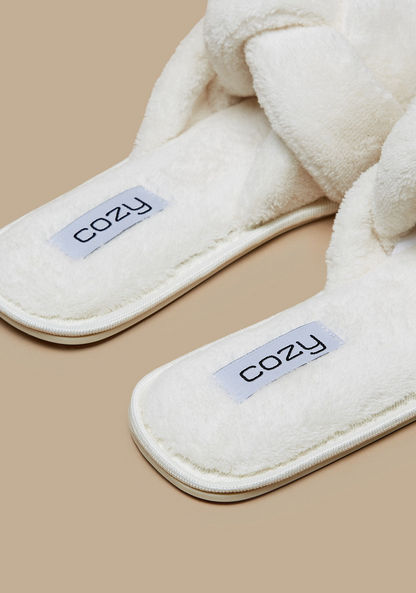 Cozy Plush Slip-On Slide Slippers with Knot Detail-Women%27s Bedroom Slippers-image-2