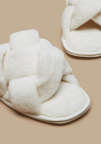 Cozy Plush Slip-On Slide Slippers with Knot Detail-Women%27s Bedroom Slippers-image-3