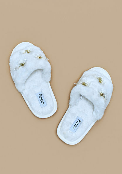 Cozy Butterfly Embellished Bedroom Slippers with Faux Fur Detail