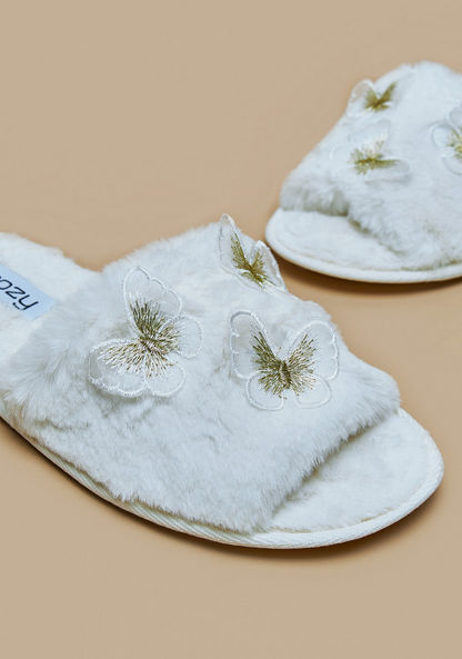 Cozy Butterfly Embellished Bedroom Slippers with Faux Fur Detail
