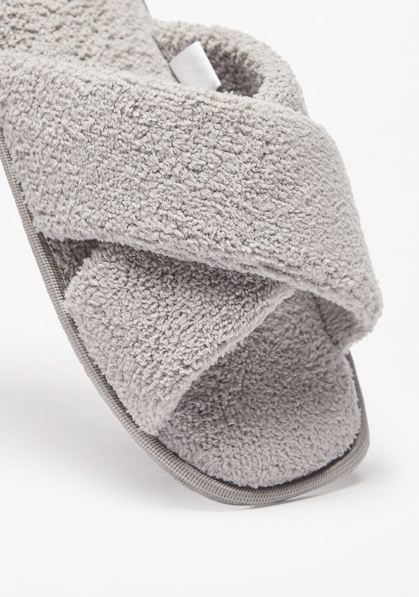 Cozy Textured Slip-On Cross Strap Bedroom Slides-Women%27s Bedroom Slippers-image-3