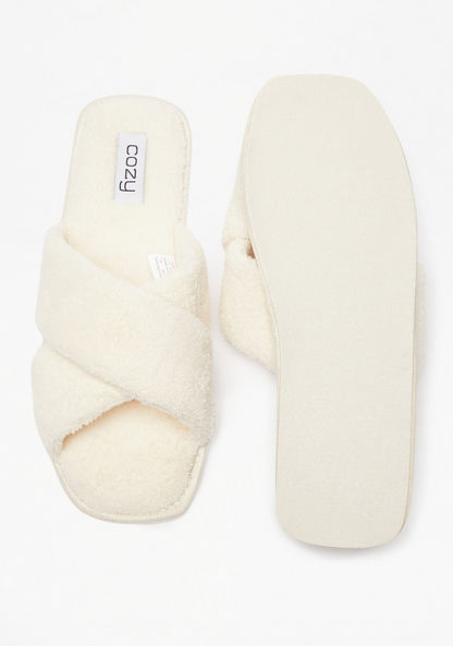 Cozy Textured Slip-On Cross Strap Bedroom Slides-Women%27s Bedroom Slippers-image-4
