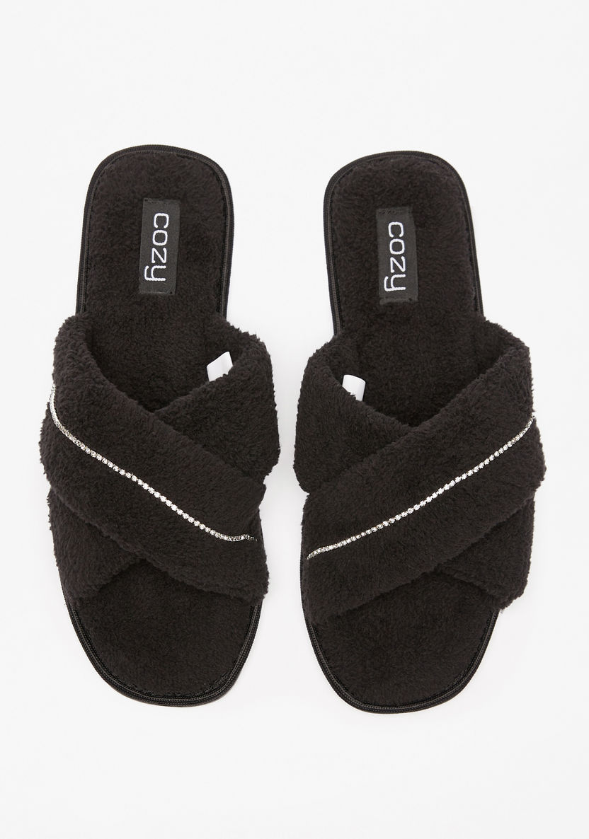 Cozy Embellished Slip-On Bedroom Slippers-Women%27s Bedroom Slippers-image-0