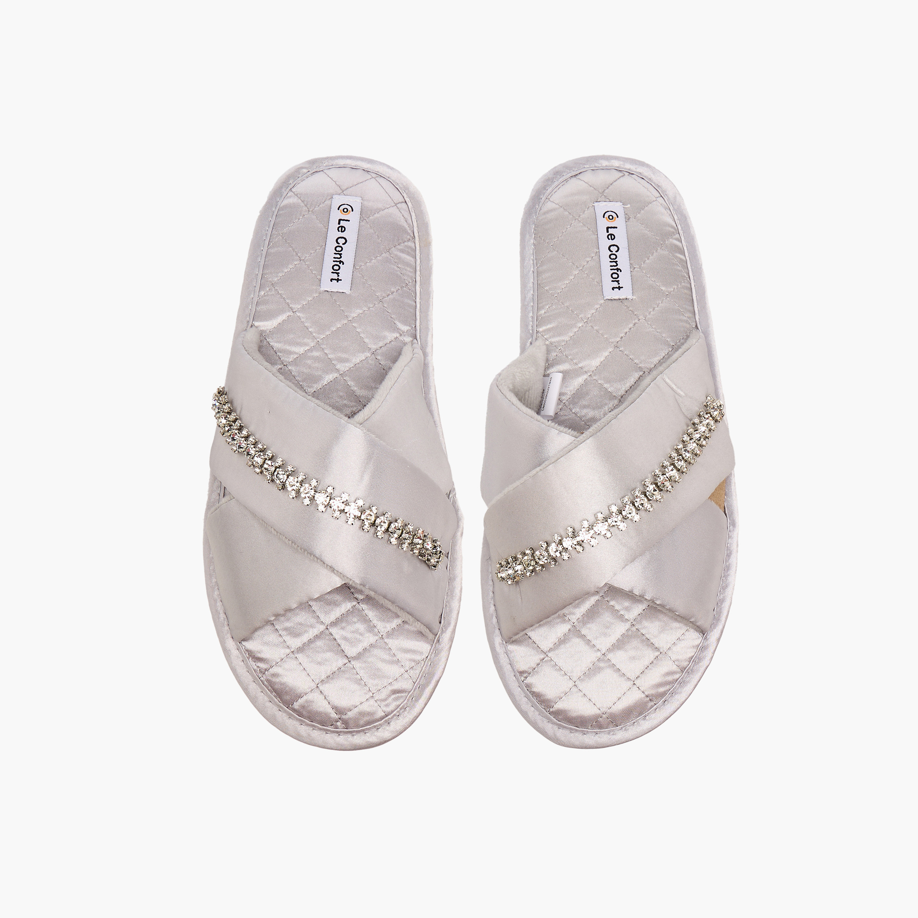 Le Confort Women Satin Stone Embellished Bedroom Slides-women-shoes-bedroomslippers-image-1