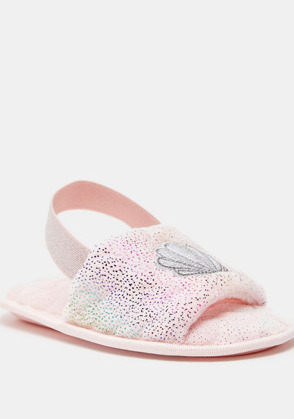 Sea Shell Embroidered Bedroom Slide Slippers with Elastic Closure-Girl%27s Bedroom Slippers-image-1