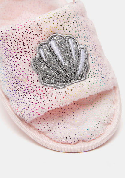 Sea Shell Embroidered Bedroom Slide Slippers with Elastic Closure-Girl%27s Bedroom Slippers-image-3