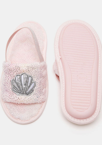 Sea Shell Embroidered Bedroom Slide Slippers with Elastic Closure-Girl%27s Bedroom Slippers-image-4