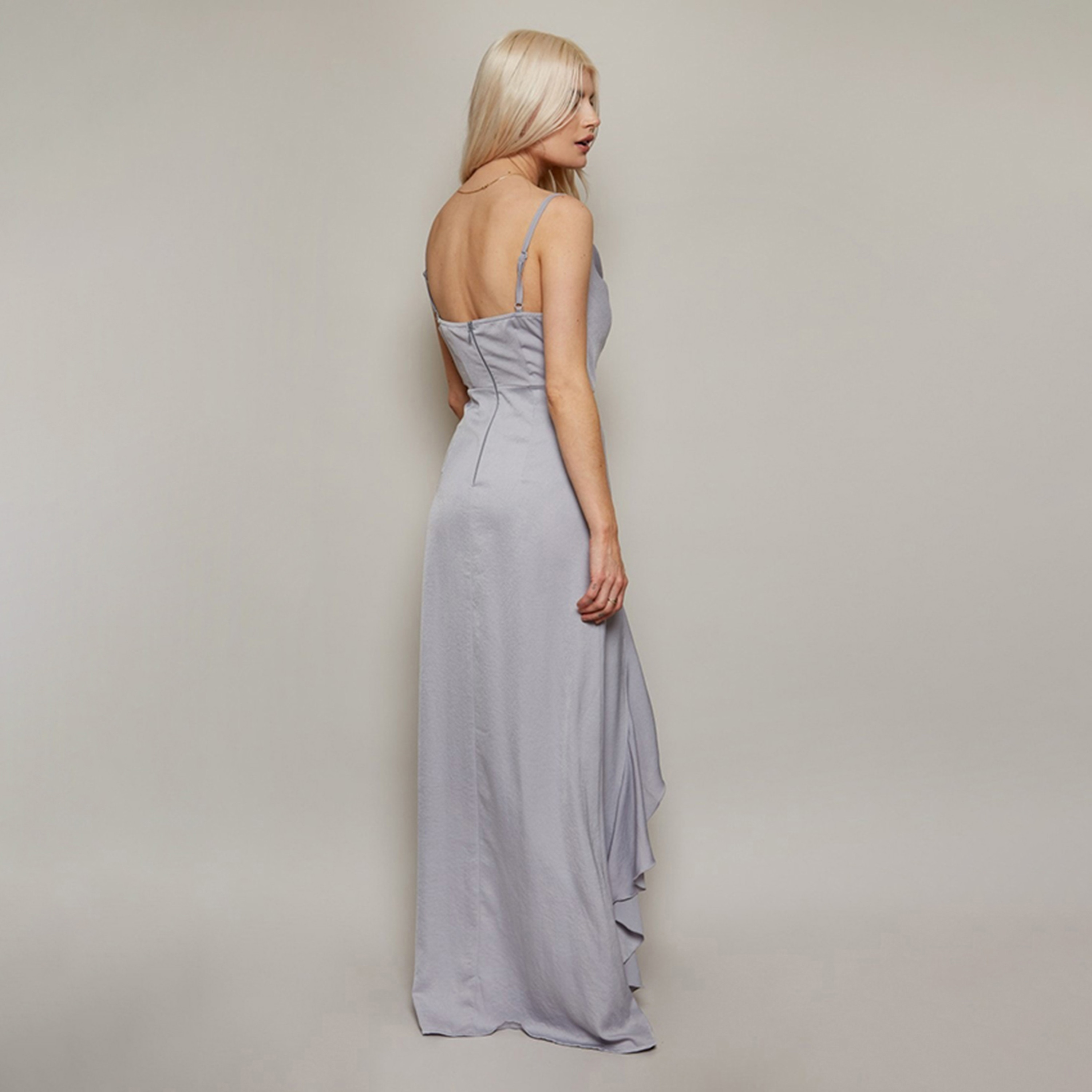 Buy Women s Little Mistress Grey Cowl Neck Slit Maxi Dress in Satin Online Centrepoint KSA