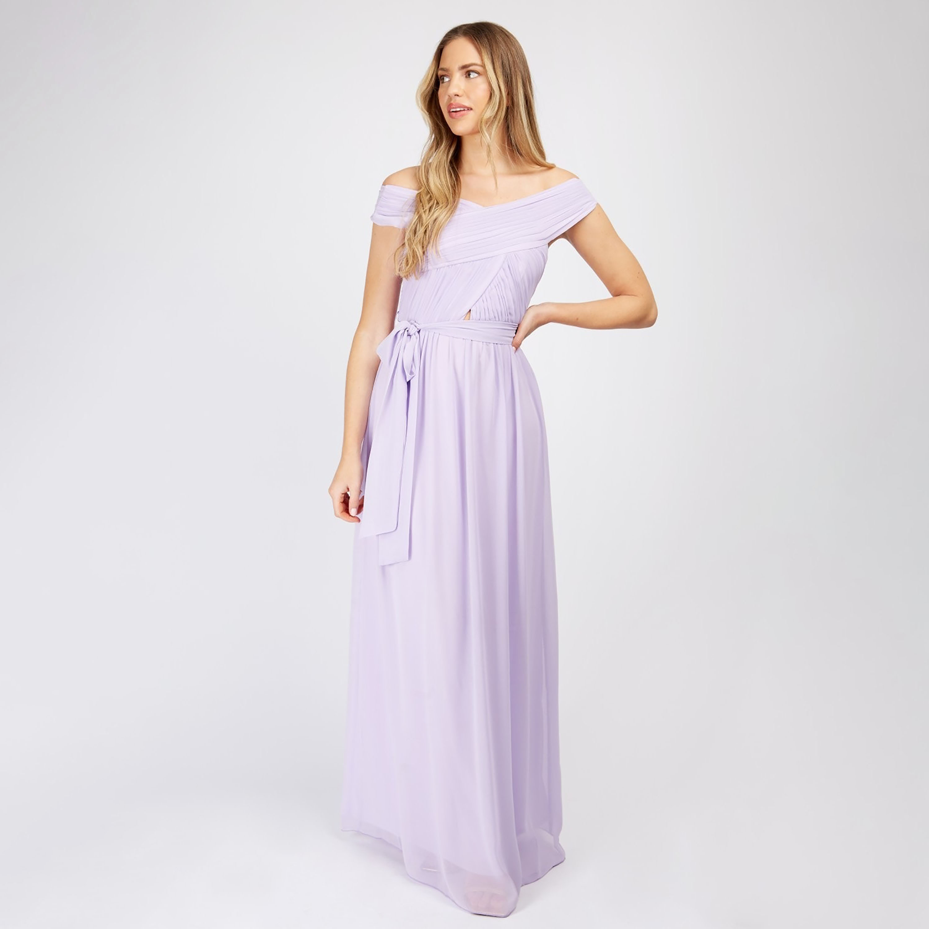 Buy Women s Little Mistress Women Lilac Plain Tie Belt Maxi Off Shoulder Dress Online Centrepoint UAE