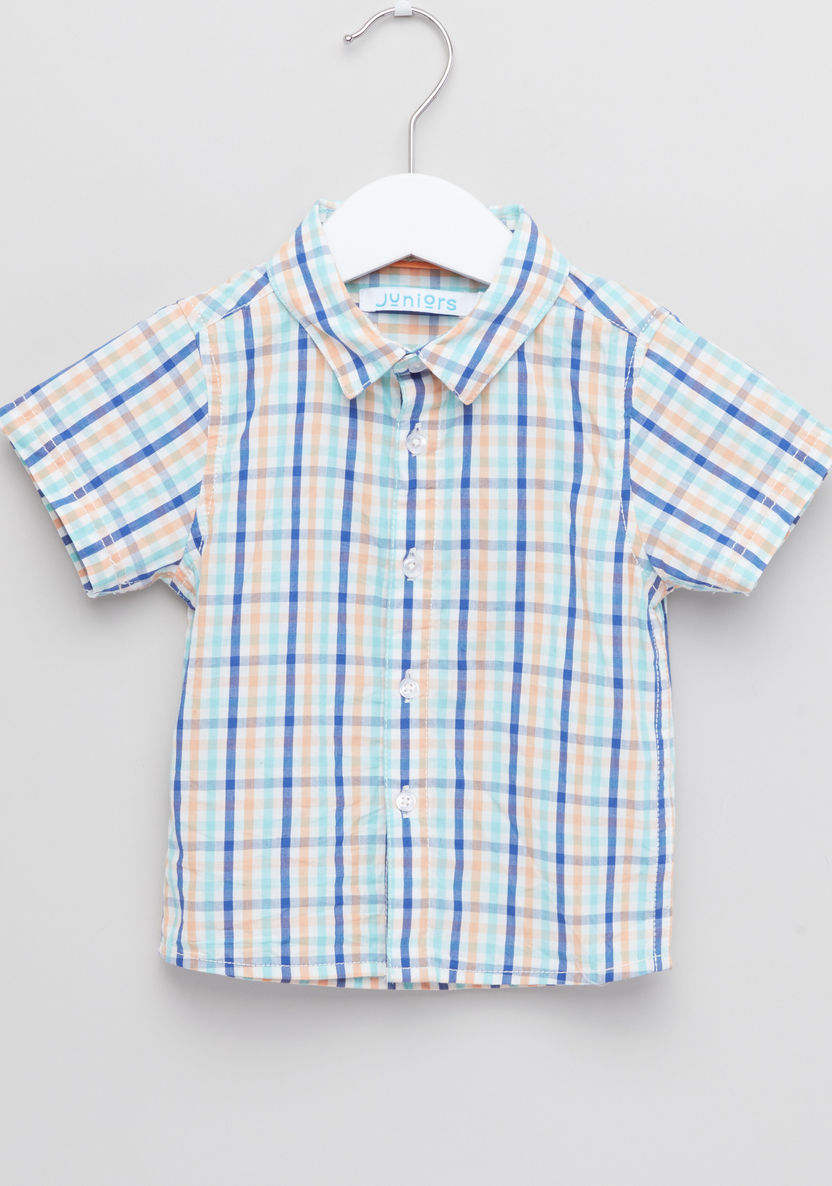 Juniors Chequered Short Sleeves Shirt with Printed Shorts-Clothes Sets-image-1