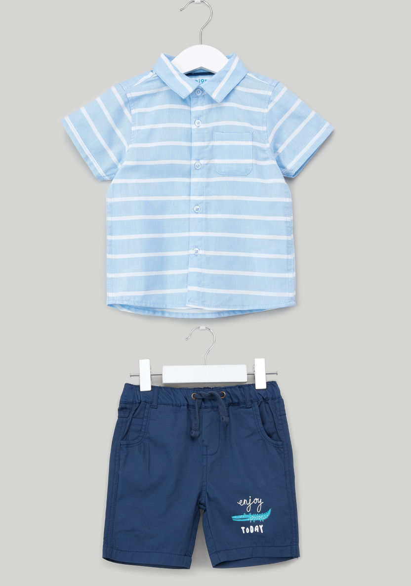 Juniors Striped Shirt with Shorts-Clothes Sets-image-0