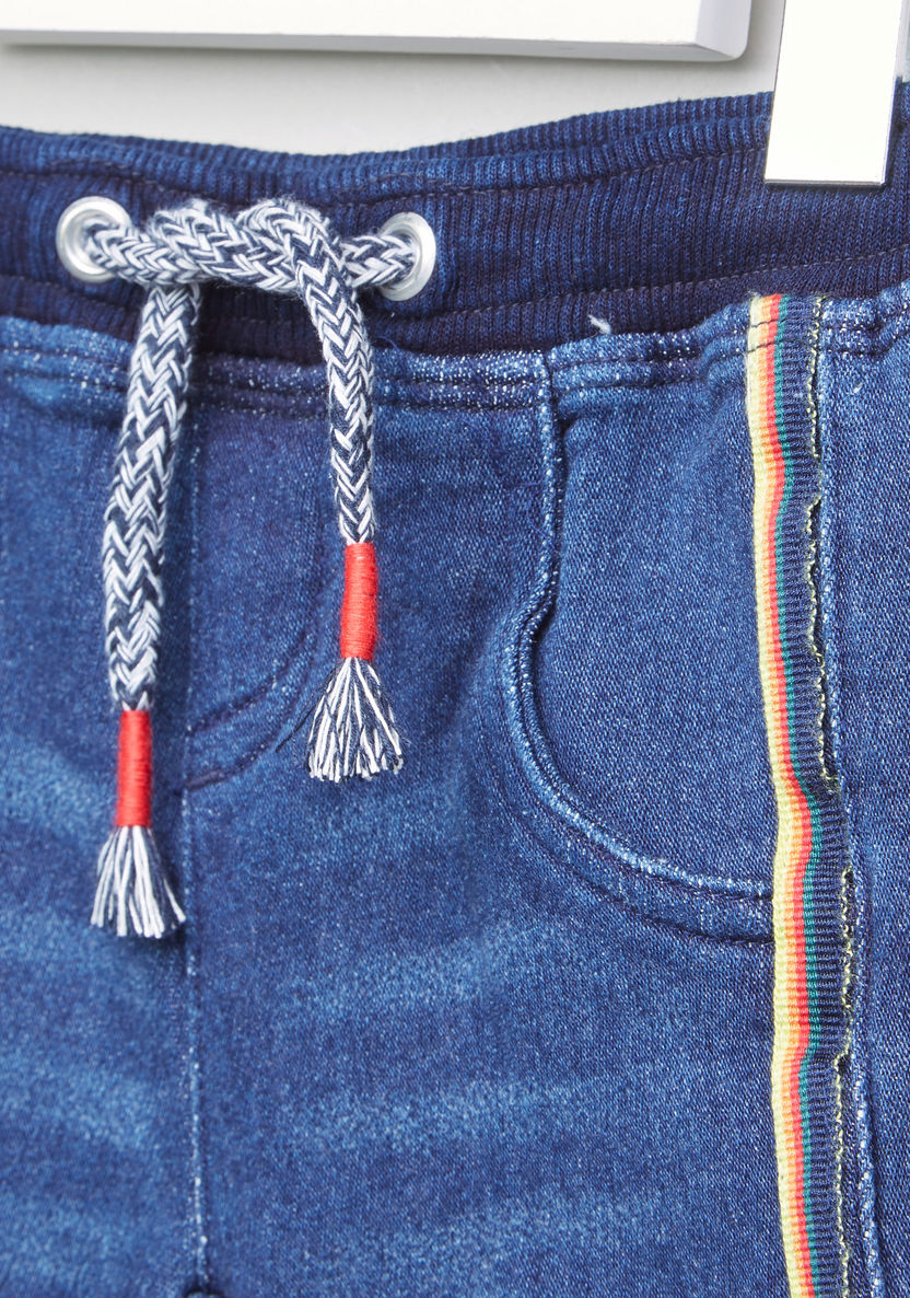 Juniors Denim Jog Pants with Drawstring-Joggers-image-1