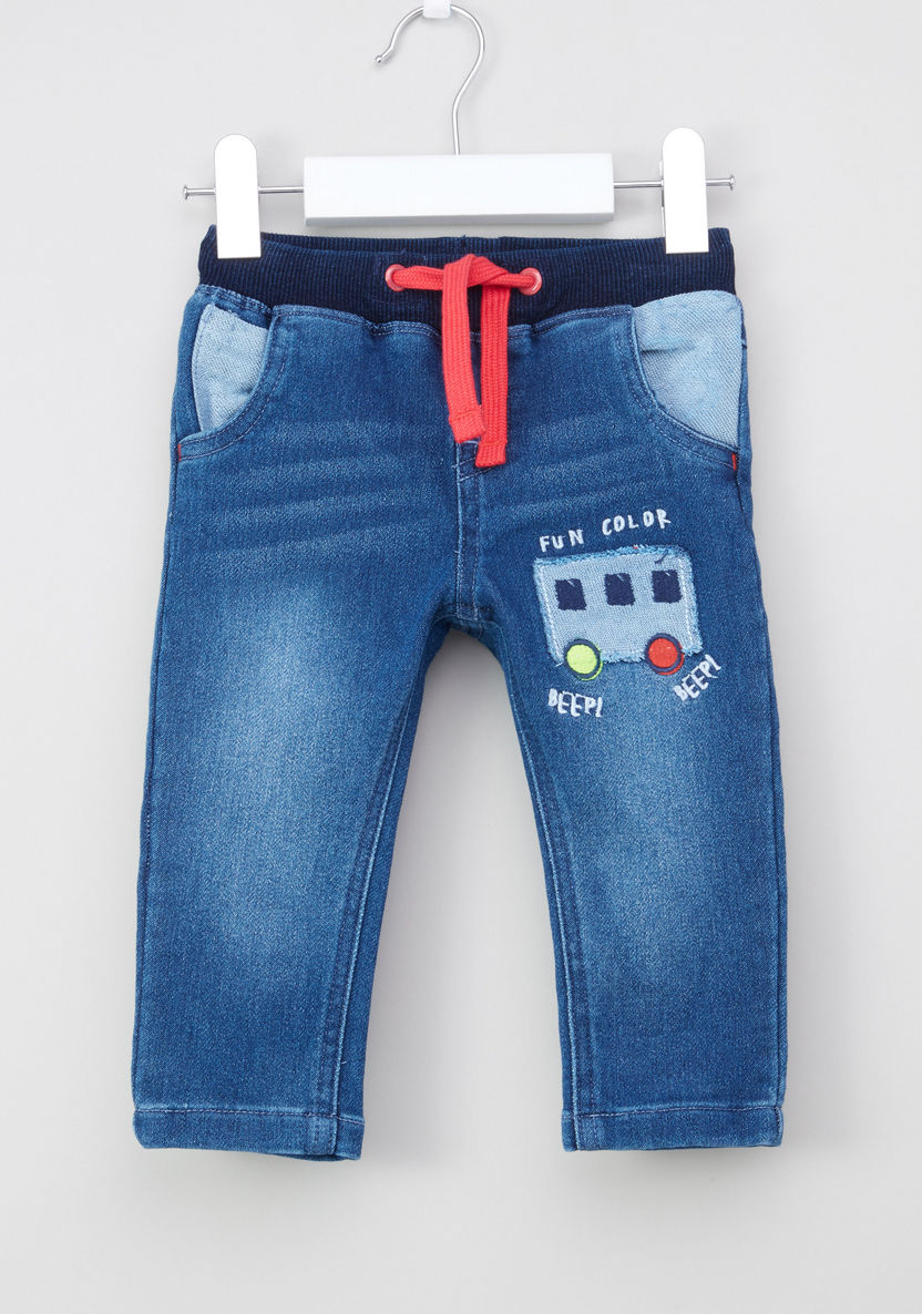 Juniors Embroidered Jeggings with Drawstring and Pocket Detail-Pants-image-0