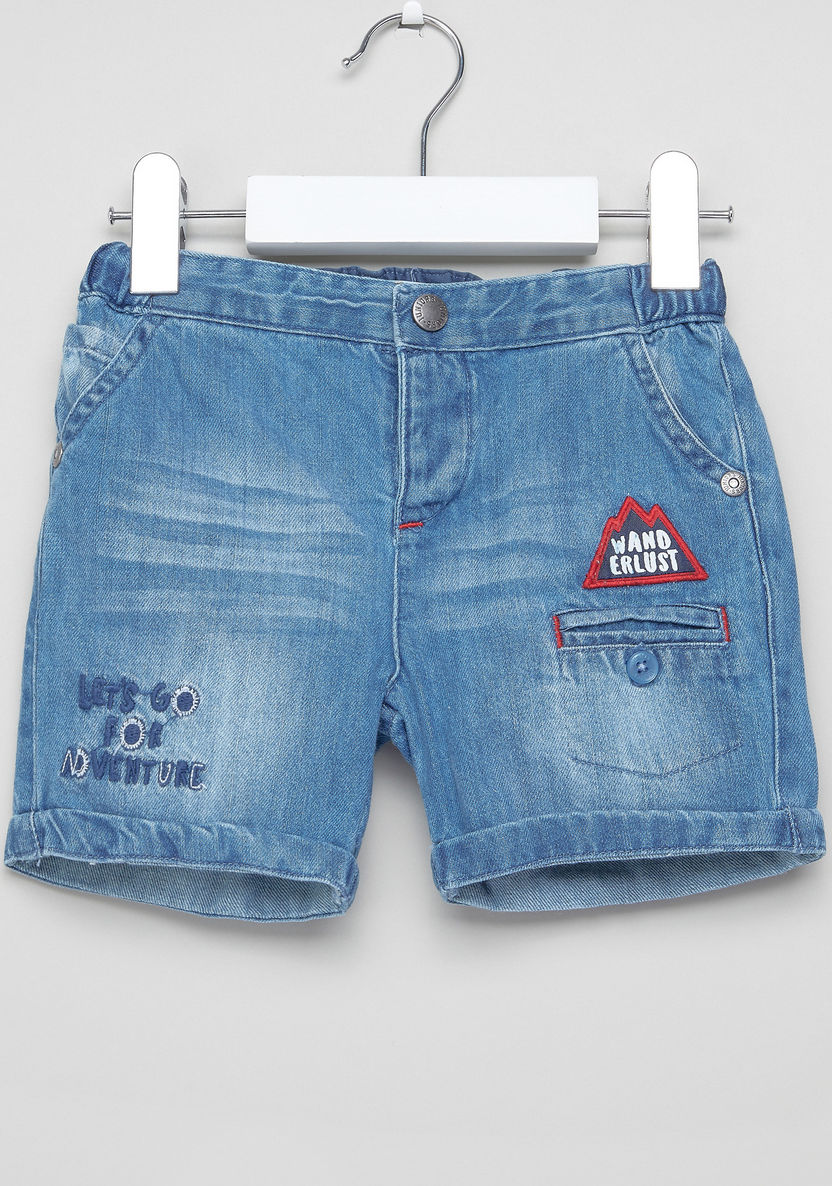 Juniors Denim Shorts with Applique Detail and Button Closure-Shorts-image-0