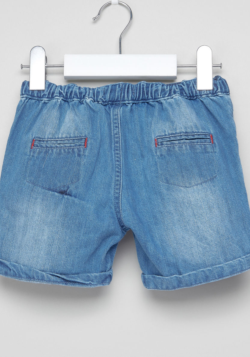 Juniors Denim Shorts with Applique Detail and Button Closure-Shorts-image-2