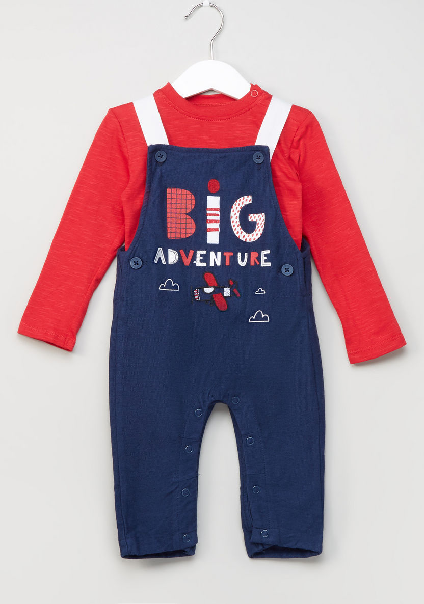 Juniors Long Sleeves T-shirt with Printed Dungarees-Rompers%2C Dungarees and Jumpsuits-image-0