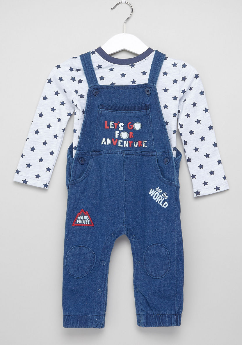 Juniors Printed T-shirt with Dungarees-Clothes Sets-image-0