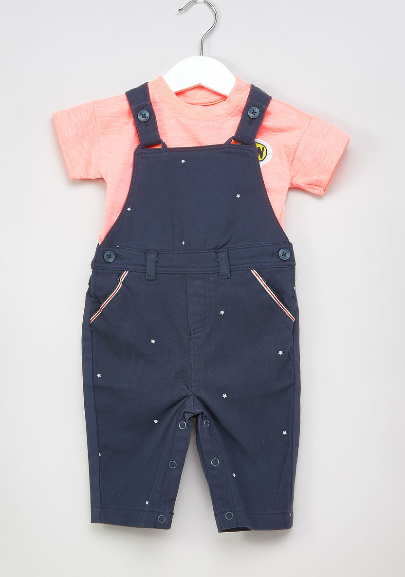 Juniors Round Neck T-shirt and Printed Dungarees-Clothes Sets-image-0