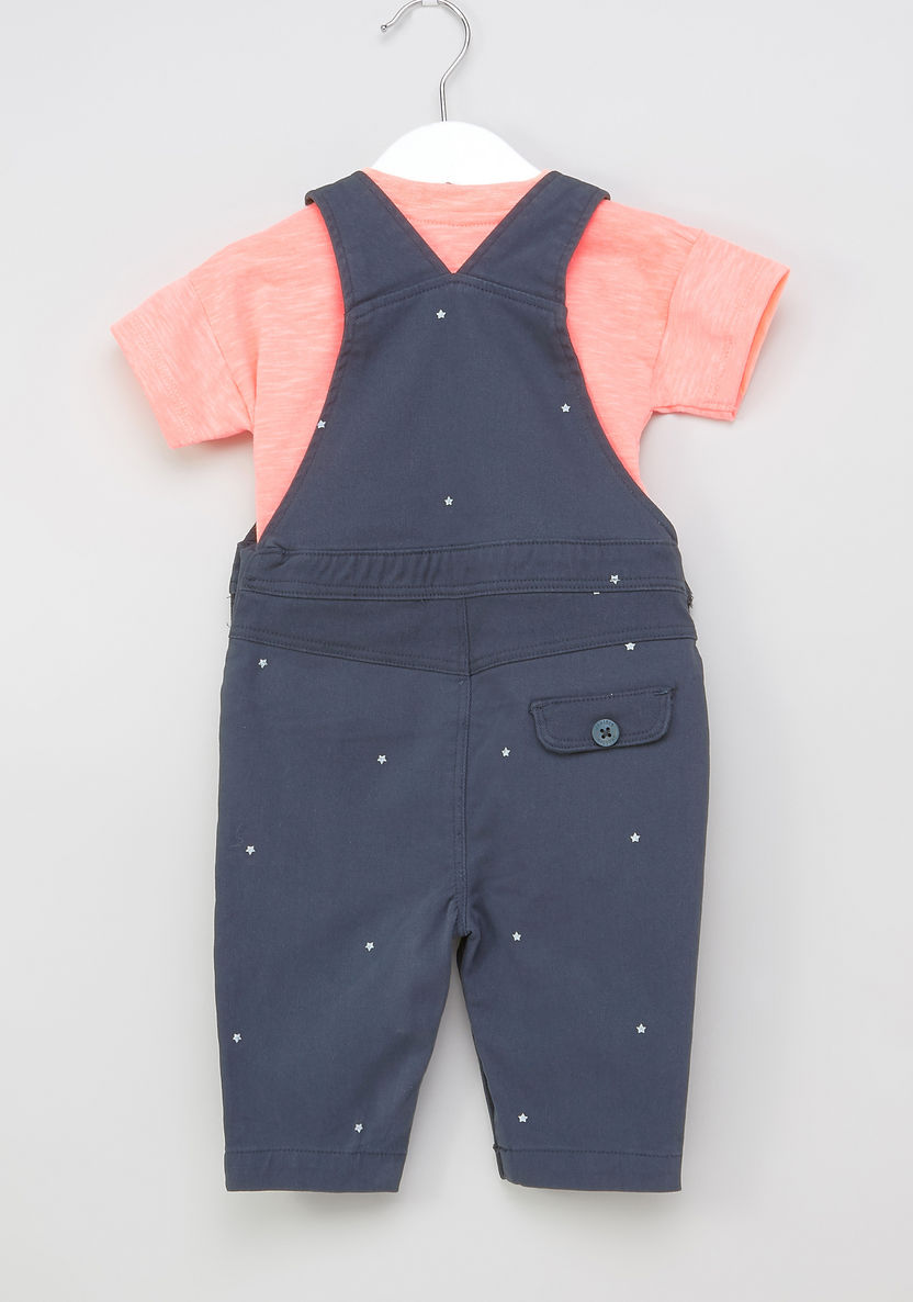 Juniors Round Neck T-shirt and Printed Dungarees-Clothes Sets-image-2