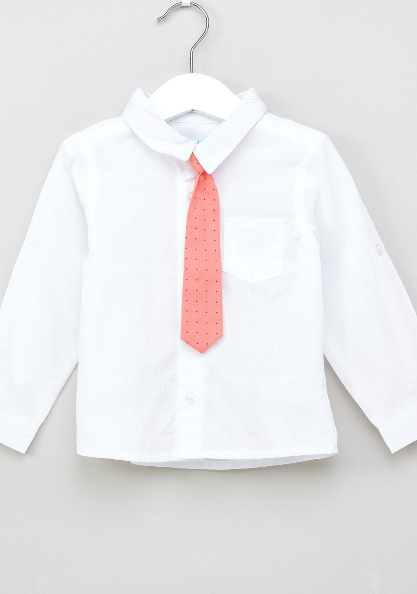 Juniors Solid Long Sleeves Shirt with Printed Tie-Shirts-image-0
