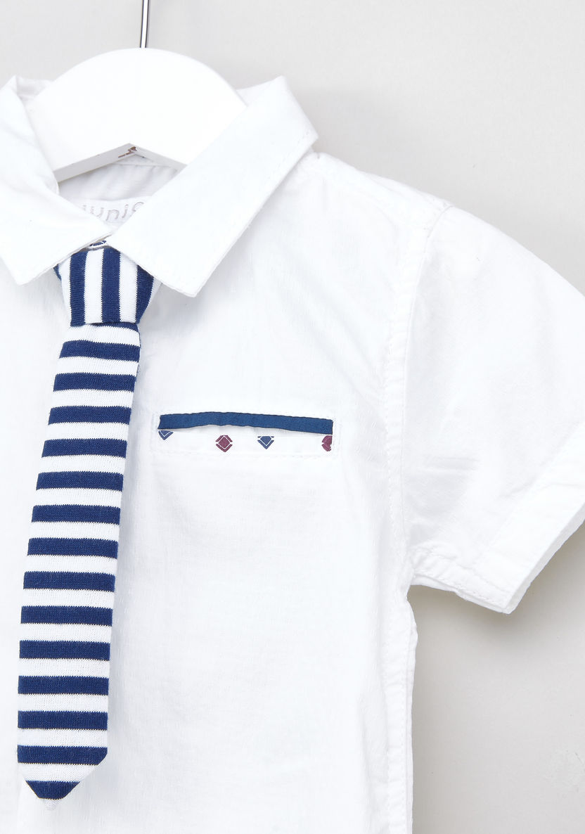Juniors Solid Short Sleeves Shirt with Striped Tie-Shirts-image-1