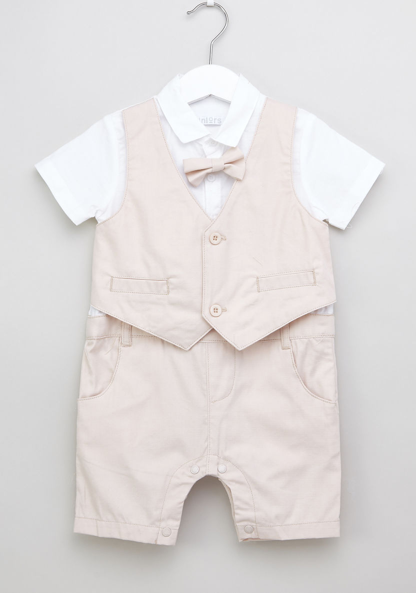 Juniors Colourblock Panelled Cotton Romper with Bow Detail-Rompers%2C Dungarees and Jumpsuits-image-0