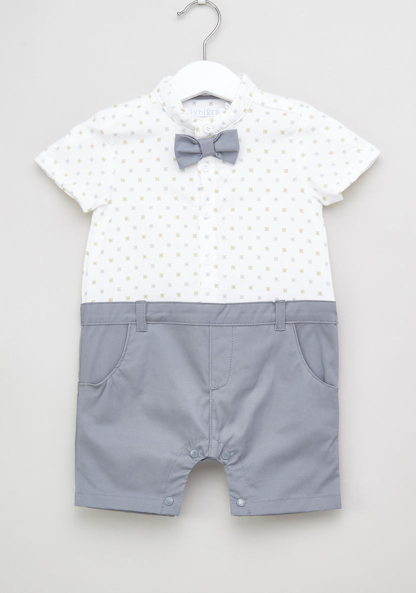 Juniors Printed Romper with Short Sleeves and Bow Detail-Rompers%2C Dungarees and Jumpsuits-image-0