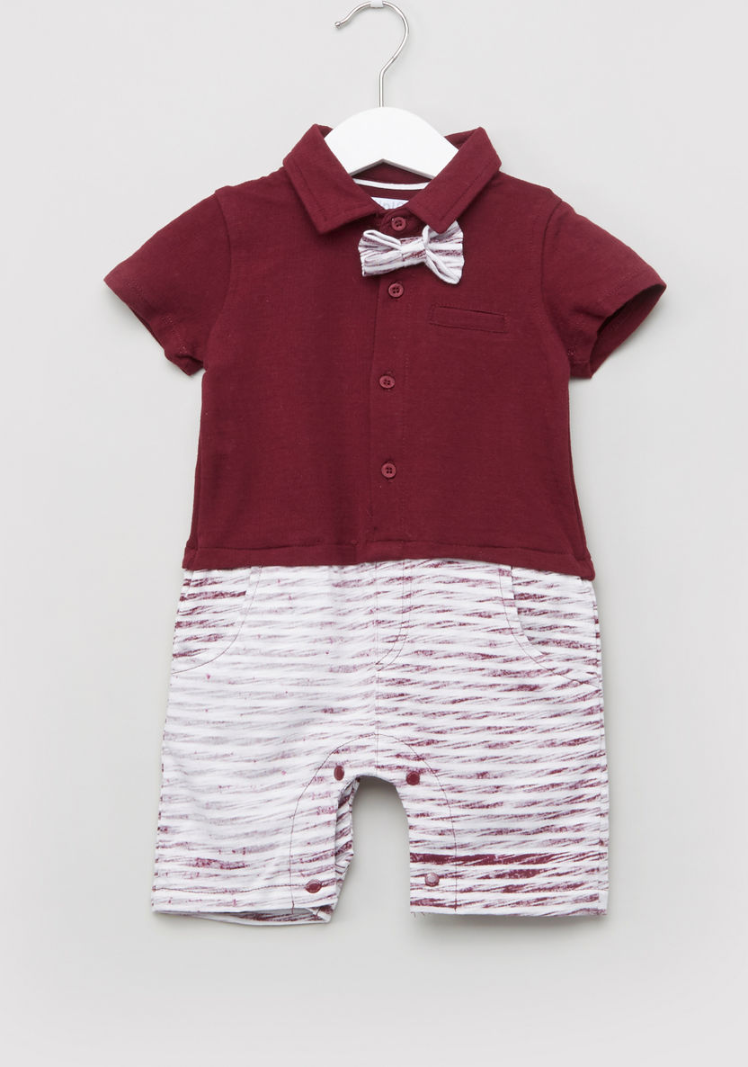 Juniors Striped Bow Detail Collared Romper-Rompers%2C Dungarees and Jumpsuits-image-0
