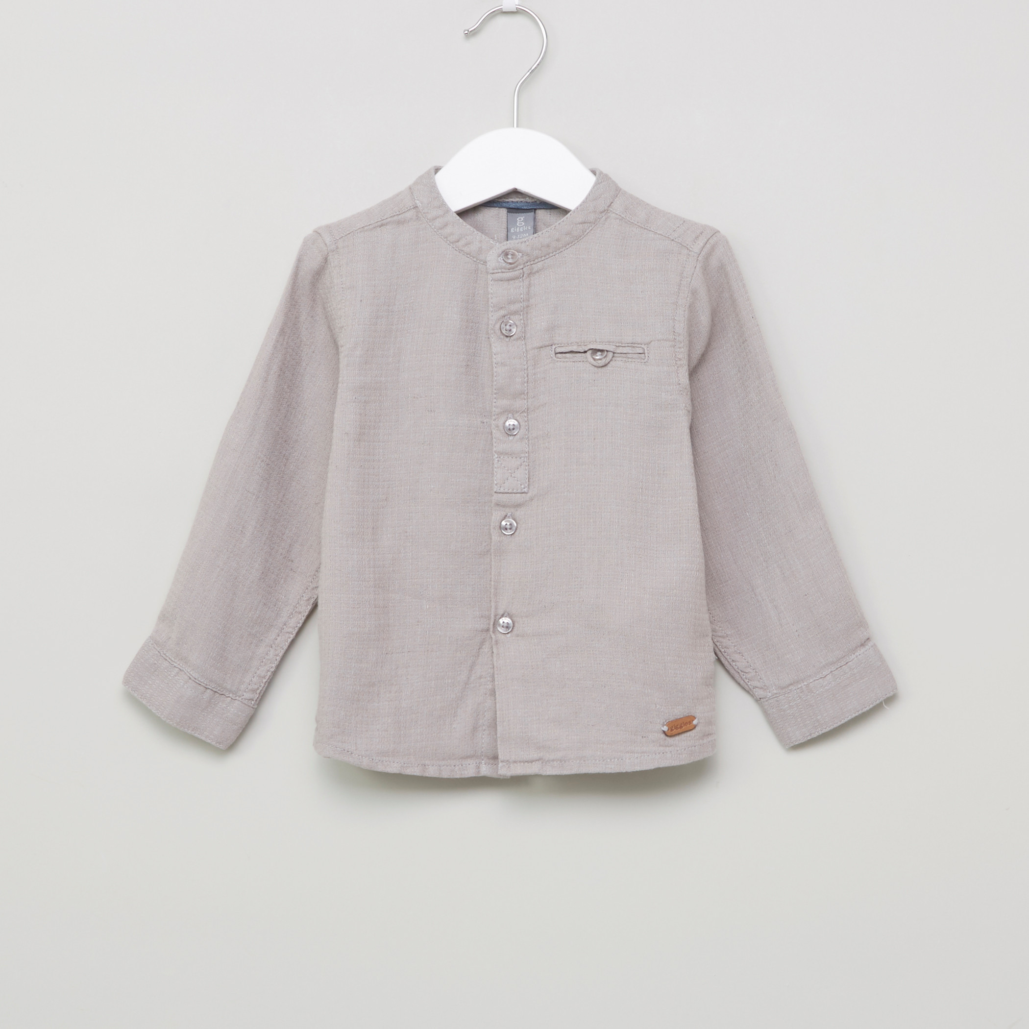 Giggles Mandarin Neck Long Sleeves Shirt-baby-boys-clothing-shirts-image-1
