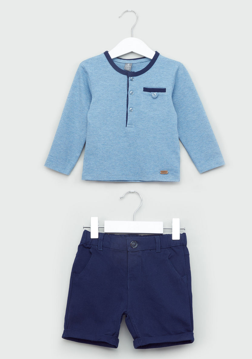 Giggles Henley Neck T-shirt with Pocket Detail Shorts-Clothes Sets-image-0