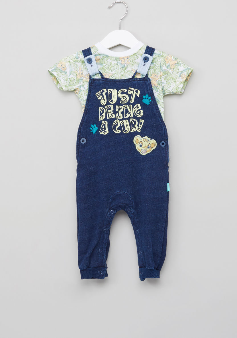 The Lion King Printed T-shirt with Full Length Dungarees-Clothes Sets-image-0