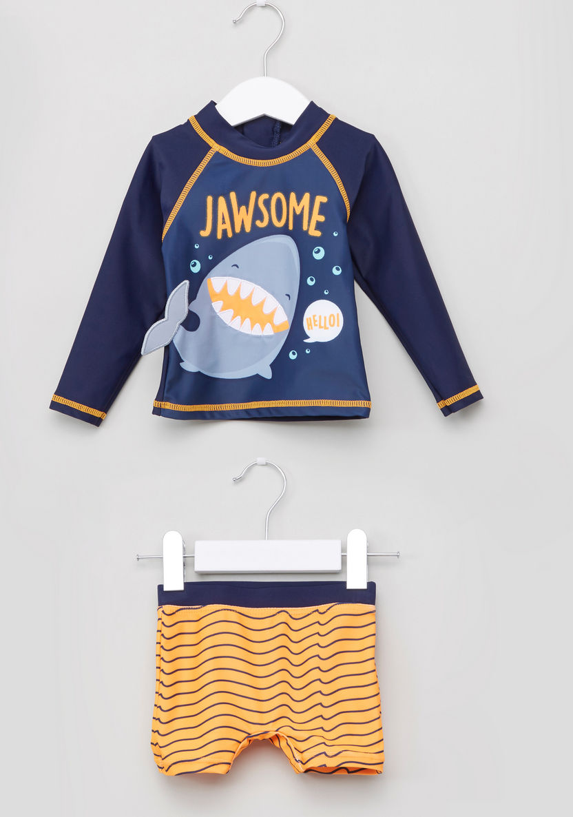 Juniors Printed Swimming T-shirt with Shorts-Swimwear-image-0