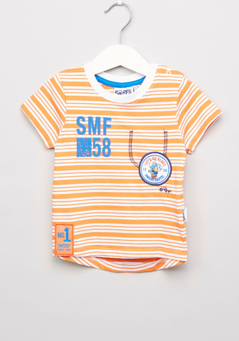 The Smurfs Printed and Striped Short Sleeves T-shirt-T Shirts-image-0