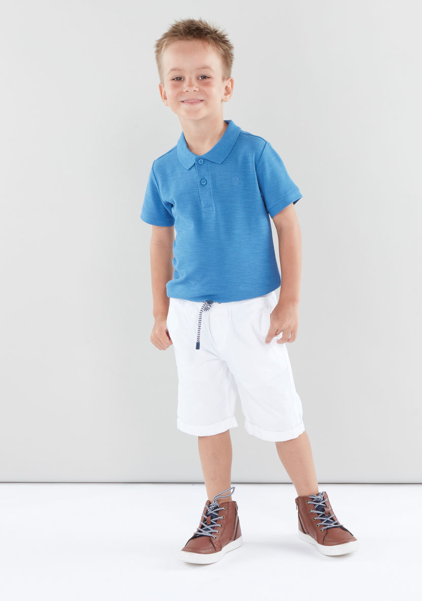 Juniors Solid Polo Neck T-shirt with Short Sleeves-T Shirts-image-0