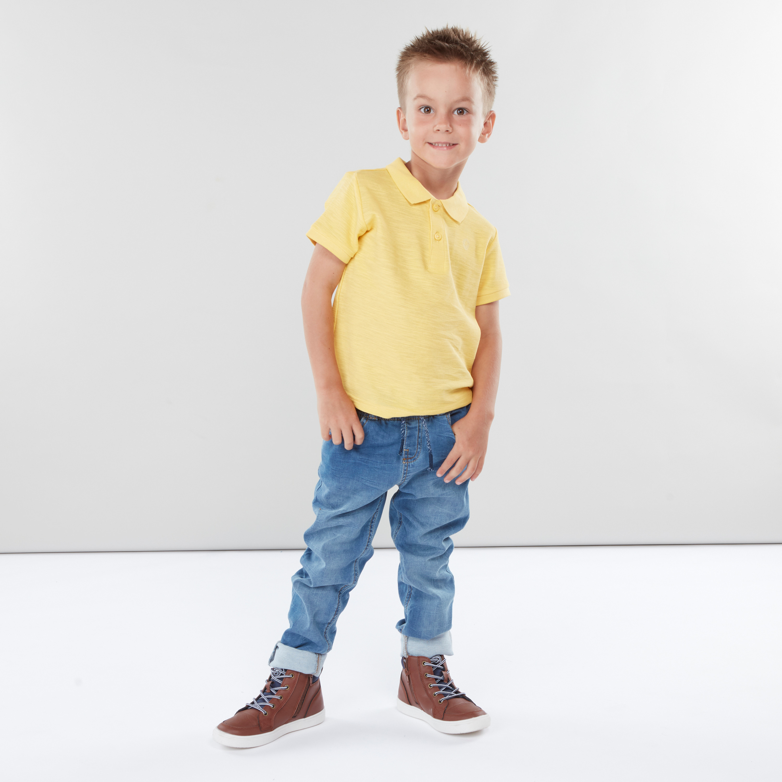 Juniors Solid Polo Neck T-shirt with Short Sleeves-boys-clothing-tshirtsandpolos-image-1