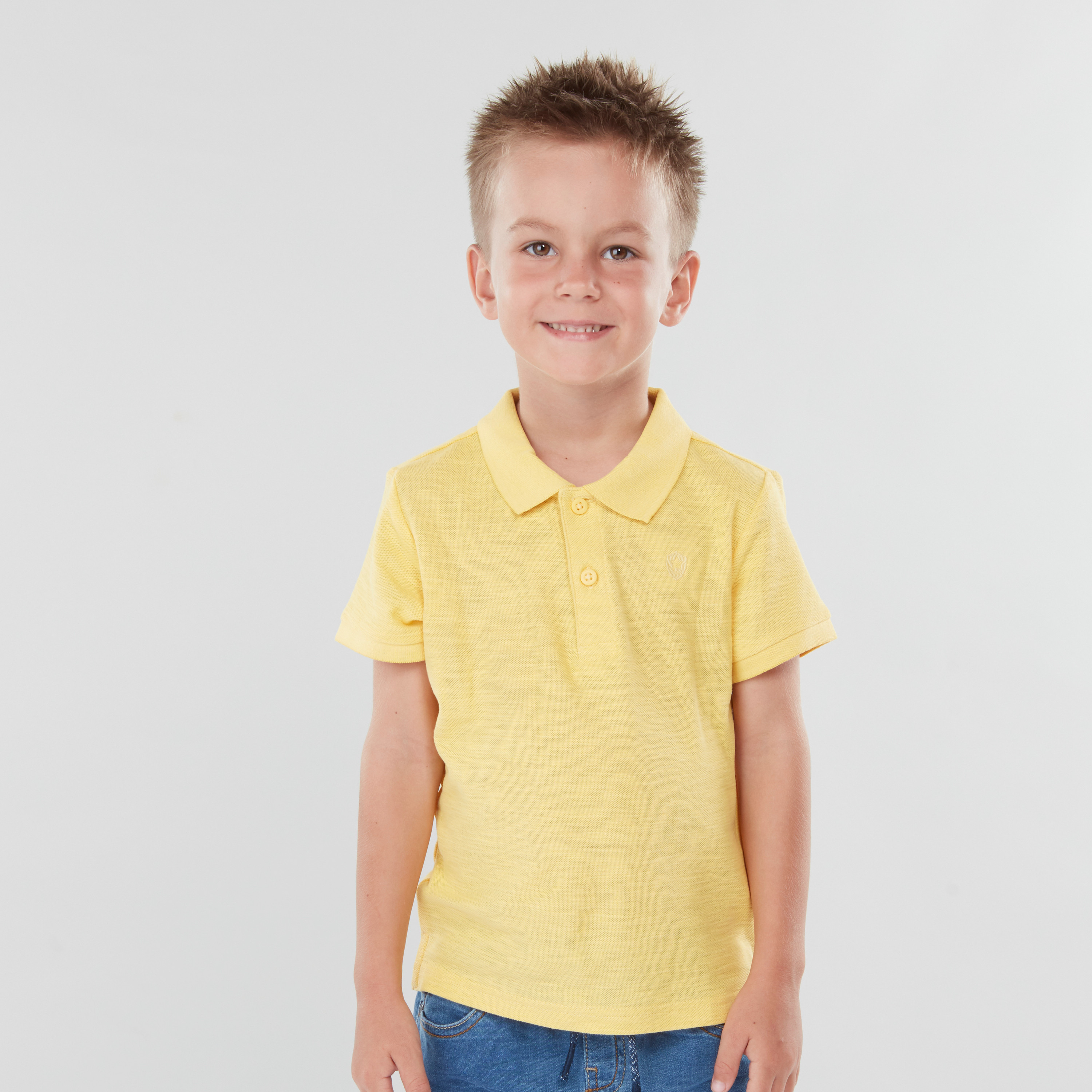 Juniors Solid Polo Neck T-shirt with Short Sleeves-boys-clothing-tshirtsandpolos-image-2