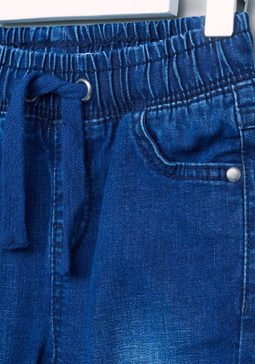 Juniors Denim Jog Pants with Pocket Detail and Drawstring-Joggers-image-1