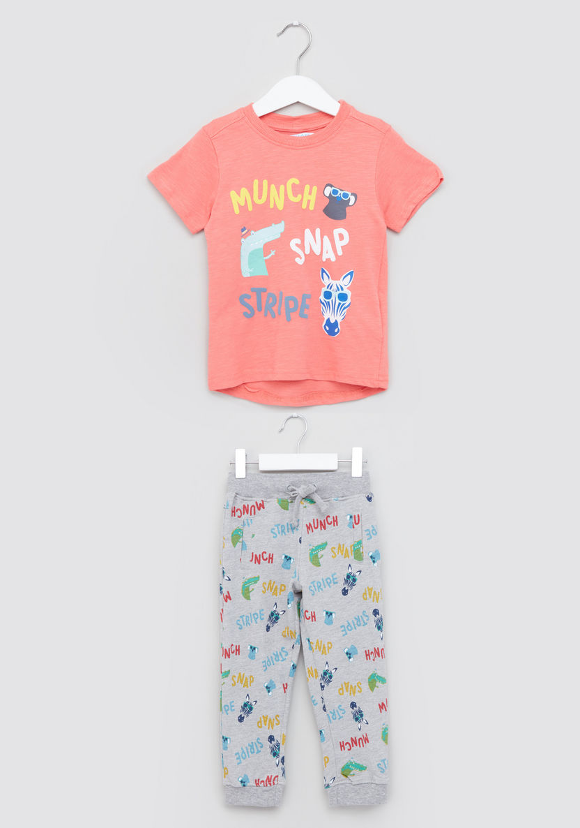 Juniors Printed T-shirt with Jog Pants-Clothes Sets-image-0