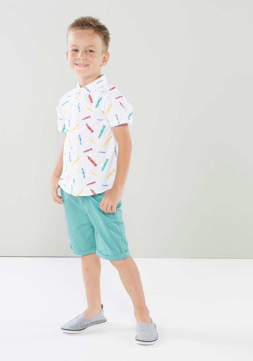 Juniors Printed Short Sleeves Shirt with Pocket Detail Shorts-Clothes Sets-image-0