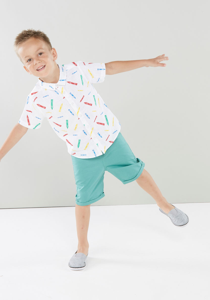 Juniors Printed Short Sleeves Shirt with Pocket Detail Shorts-Clothes Sets-image-1