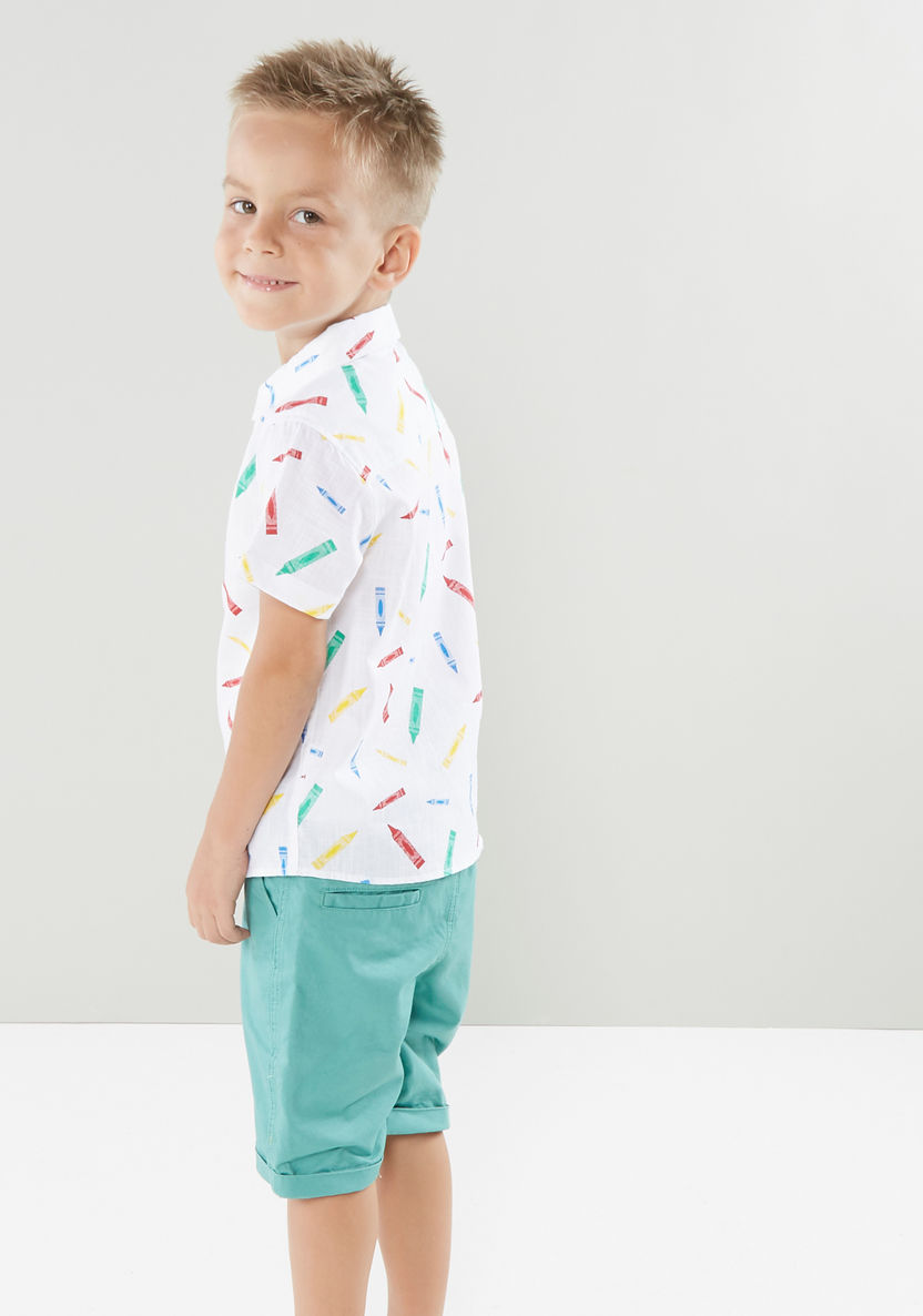 Juniors Printed Short Sleeves Shirt with Pocket Detail Shorts-Clothes Sets-image-3